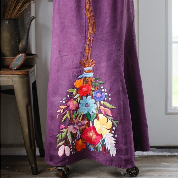 Flax Dresses & Skirts - Purple Skirt with Colorful Floral Embroidery Broom